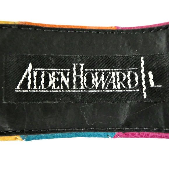 Vintage Mod Belt Neon Geometric Color Block Wide Alden Howard Goldtone Buckle L - Picture 4 of 4